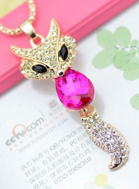 韩版时尚个性百搭合金镶嵌水钻吊坠女动物狐狸长款项链