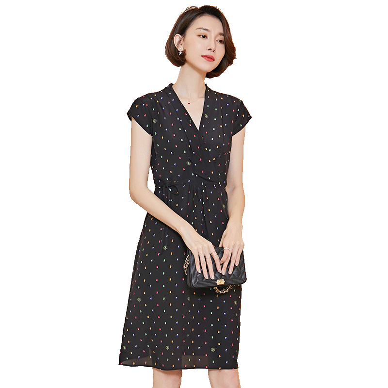 名人瑞裳2019夏新款真丝高贵连衣裙 名人瑞裳连衣裙