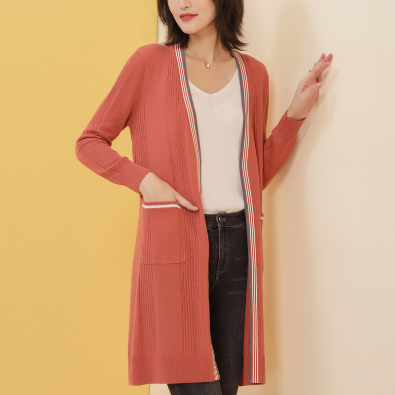 名人瑞裳2019针织春秋中长款开衫 名人瑞裳毛衣