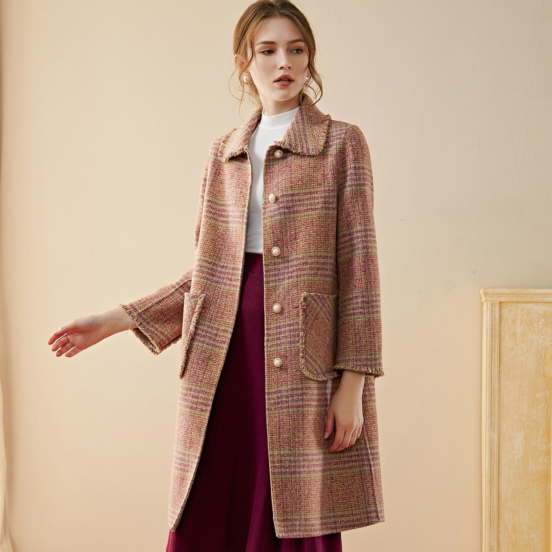 名人瑞裳2019冬季新款小香风呢大衣 名人瑞裳毛呢外套