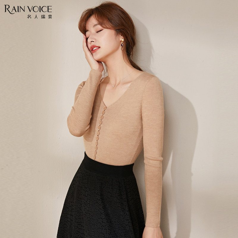 名人瑞裳2020年秋季新款v领潮毛衣 名人瑞裳毛针织衫