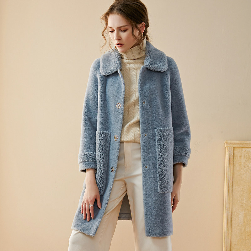 名人瑞裳2019冬季新款颗粒绒大衣 名人瑞裳皮草