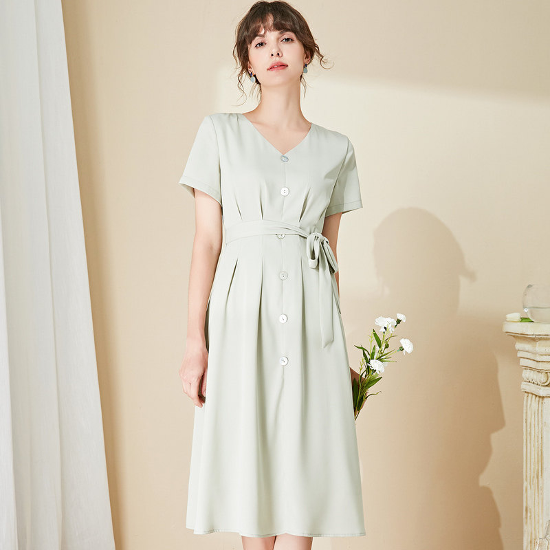 名人瑞裳连衣裙女2020新款夏v领 名人瑞裳连衣裙