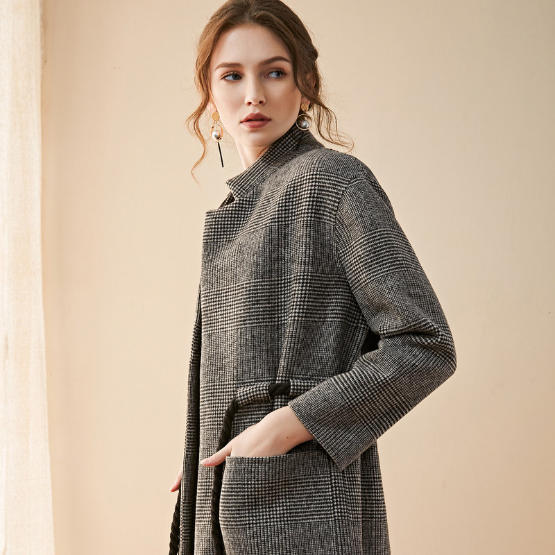 名人瑞裳2019冬季新款格子毛呢外套 名人瑞裳毛呢外套