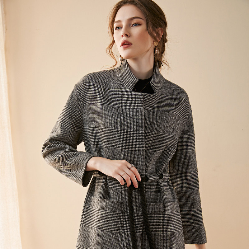 名人瑞裳2019冬季新款格子毛呢外套 名人瑞裳毛呢外套