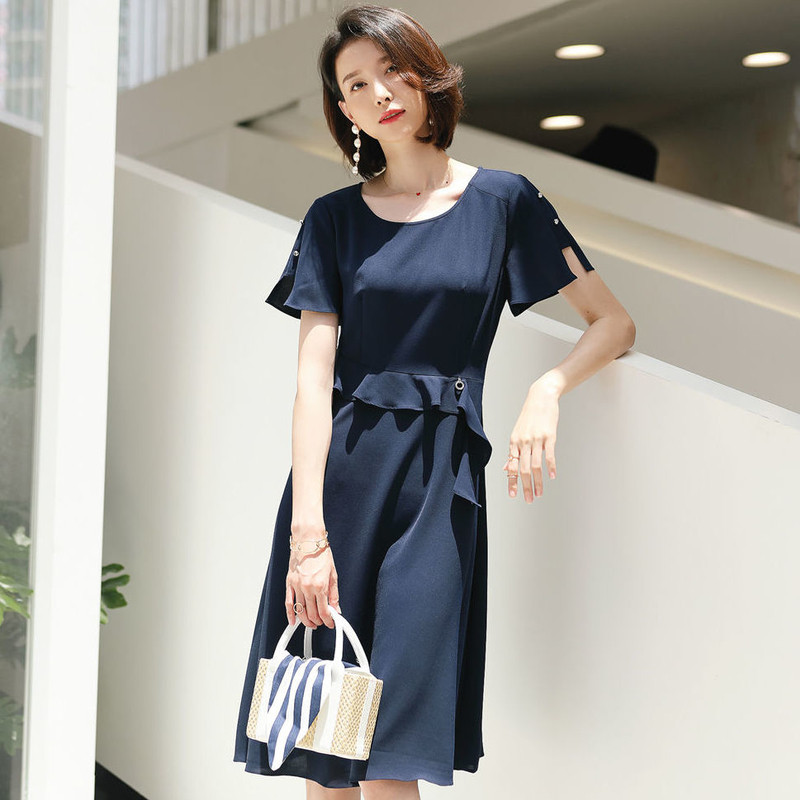 名人瑞裳2018夏季新款纯色收腰长裙 名人瑞裳连衣裙