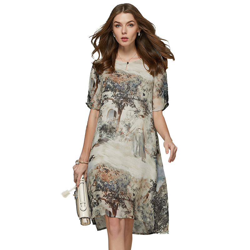 名人瑞裳2017夏装新款圆领短袖宽松 名人瑞裳连衣裙