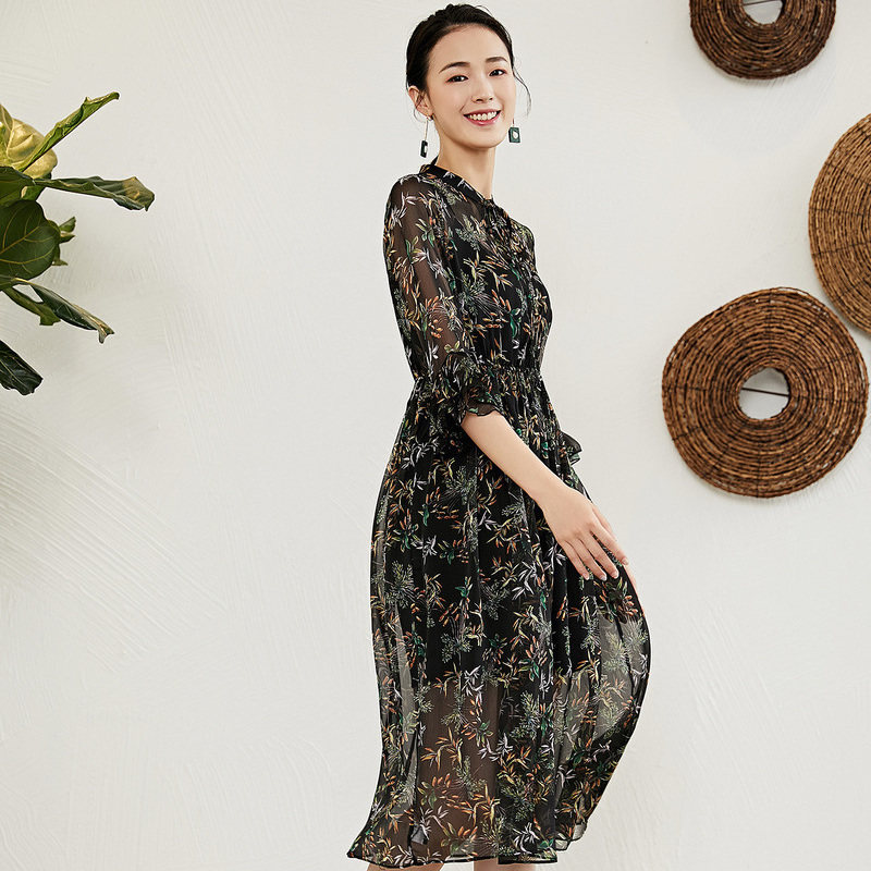 2018春季新款名人瑞裳ins雪纺长裙 名人瑞裳连衣裙