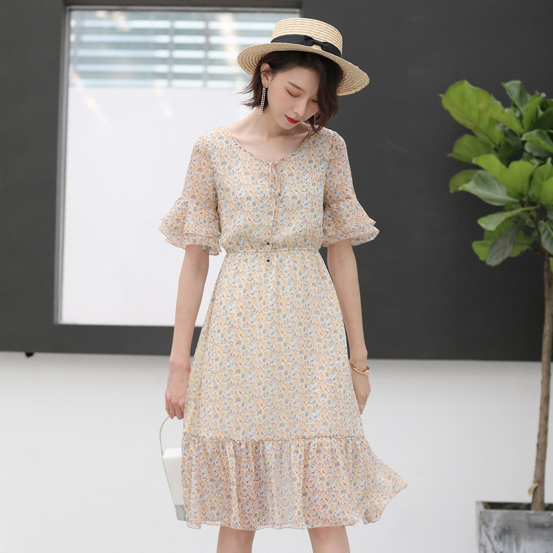 名人瑞裳2018夏季新款碎花雪纺长裙 名人瑞裳连衣裙