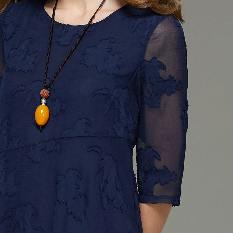 名人瑞裳2017夏装新款长款圆领提花 名人瑞裳连衣裙