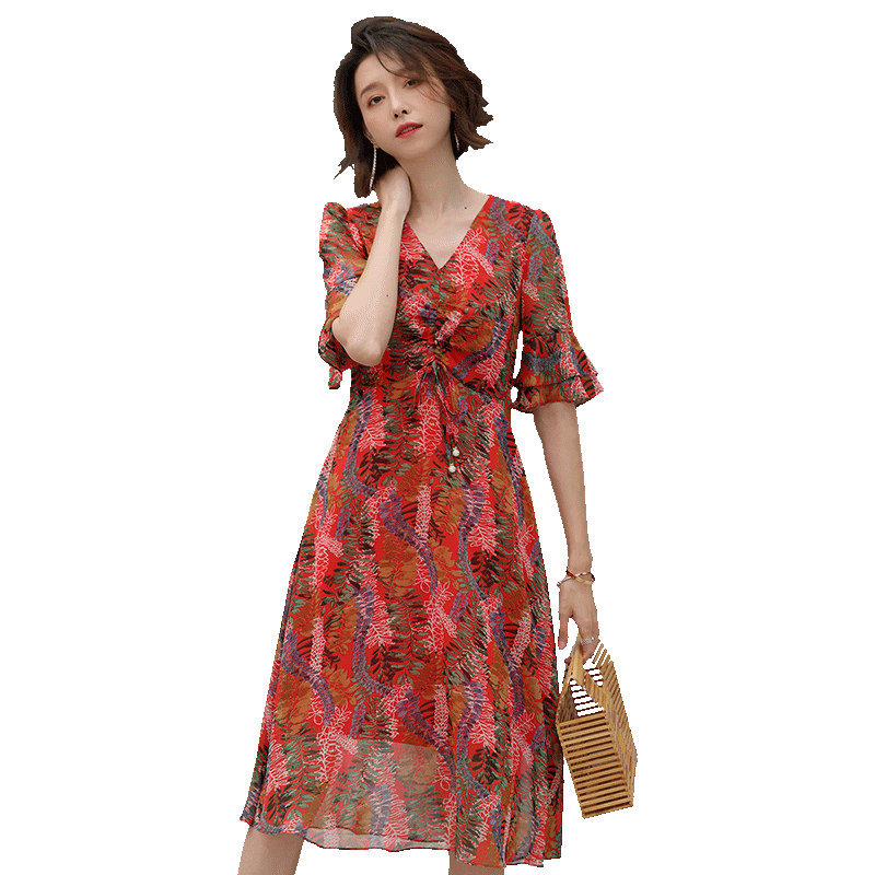 名人瑞裳女夏2018新款雪纺气质长裙 名人瑞裳连衣裙