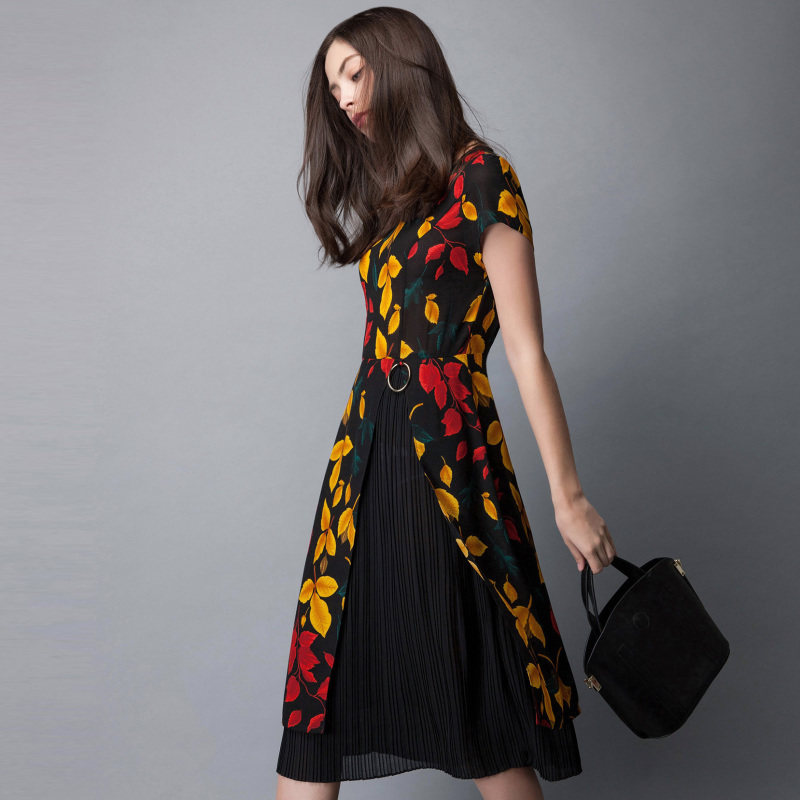 名人瑞裳夏装新款百褶拼接中长款 名人瑞裳连衣裙