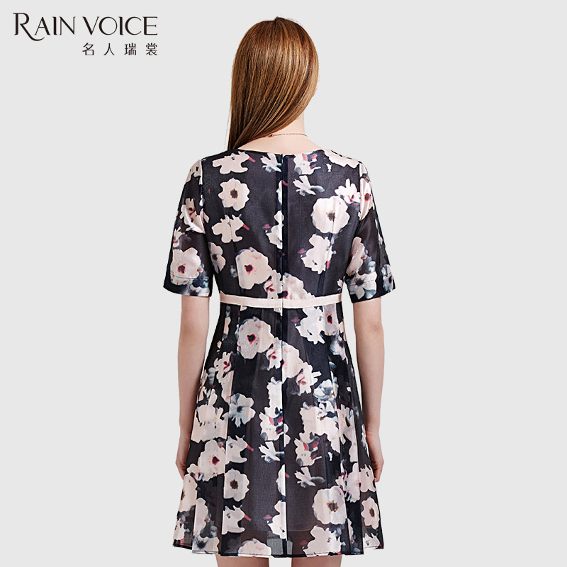 名人瑞裳中长款v领修身显瘦连衣裙 名人瑞裳连衣裙