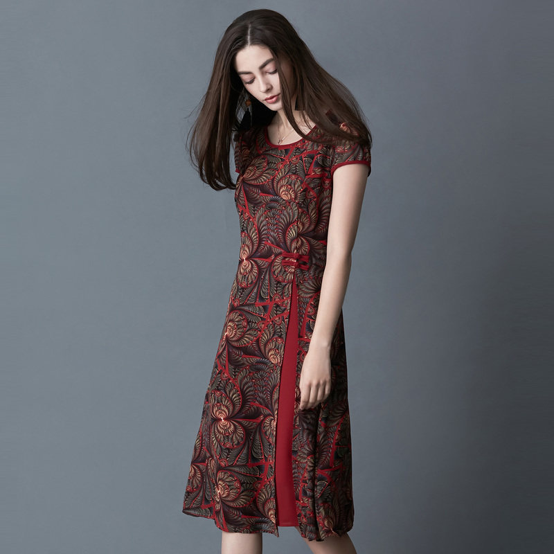 名人瑞裳2017夏装新款气质复古修身 名人瑞裳连衣裙