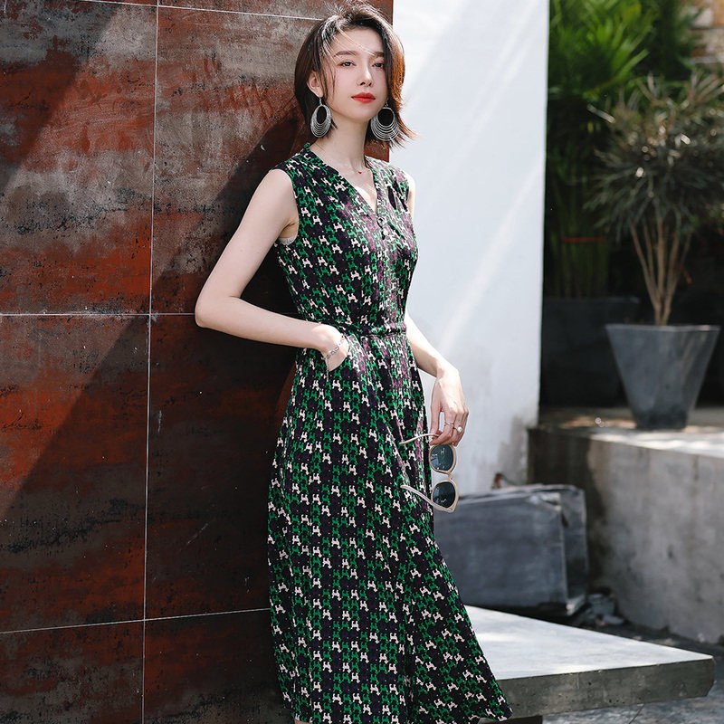 名人瑞裳2018夏季新款印花雪纺长裙 名人瑞裳连衣裙