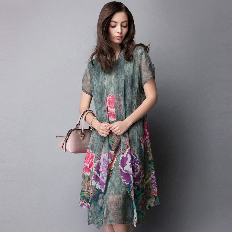 名人瑞裳2017夏装新款气质长款印花 名人瑞裳连衣裙
