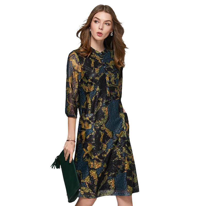 名人瑞裳2017夏装新款中长款连衣裙 名人瑞裳连衣裙