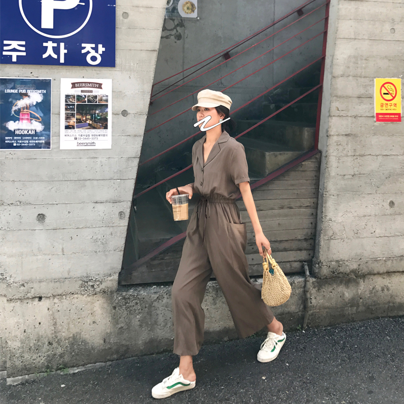 显瘦阔腿连体裤女 chao 高品纯色翻领收腰抽绳 日本天丝 夏 JULI19 显瘦阔腿连体裤女 chao 高品纯色翻领收腰抽绳 日本天丝 夏 JULI19