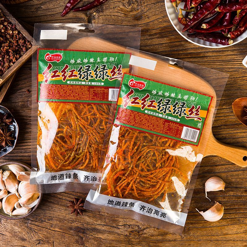 齐治亮亮辣条红绿丝湖南特特辣丝怀旧麻辣条解馋休闲零食小吃网红 - 图2