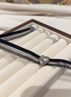 手工黑色蕾丝复古锁骨链