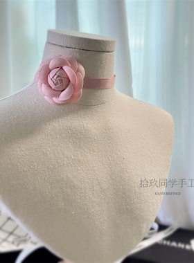 甜美粉色山茶花短款锁骨链