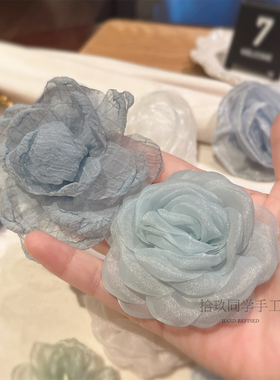 韩版盐系夏日蓝白色手工花朵饰品