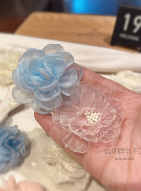 新春夏法式绢纱小号山茶花胸针小香风布艺花朵别针连衣裙配饰119