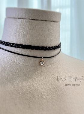 个性朋克酷辣编织双层短款锁骨链
