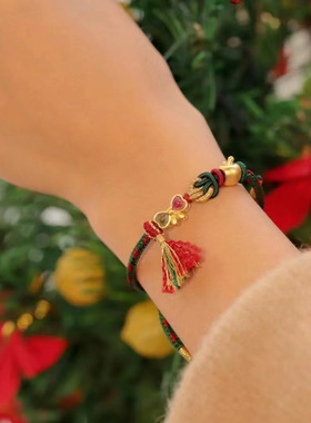 在逃公主圣诞节手绳手工编织手链半成品可穿珠转运珠小红书蝴蝶结