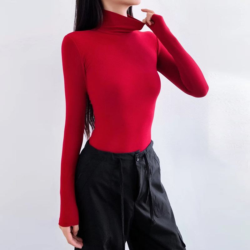 欧美时尚大码连体长袖女T恤弹力修身高领螺纹棉打底连身连裆上衣,淘宝优惠券,粉丝福利购,淘宝优惠卷