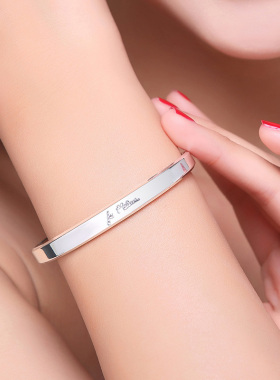 S999纯银手镯男女士韩版时尚简约气质开口实心足银镯子情侣银手环