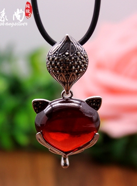 毛衣链吊坠石榴石貔貅水晶银饰品