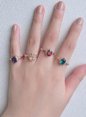 轻奢黄水晶红宝石碧玺镀金戒指女