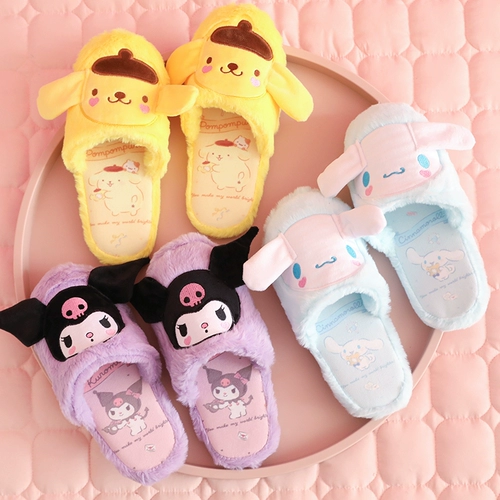 Мультяшные милые демисезонные удерживающие тепло тапочки, плюшевые, мягкая подошва