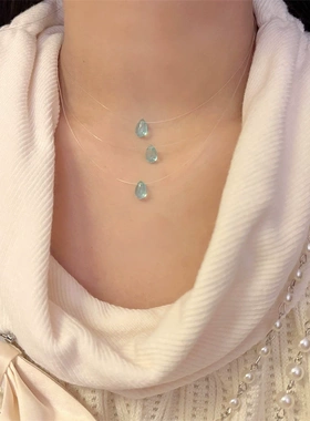 夏日清冷感蓝色水滴项链女小众个性choker锁骨链颈链配饰