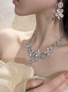 韩式新娘锆石项链耳环套装女婚庆礼服搭配首饰舞会礼服配饰