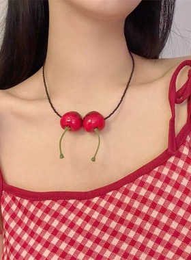 樱桃项链 红色樱桃拼接秀款项链饰品酷女孩时尚个性项链