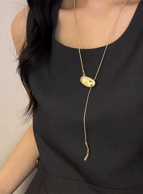 抽拉可调节相思豆流苏长款项链配饰气质简约小众设计毛衣链