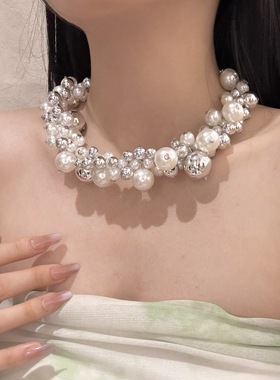 氛围感夸张搭配珍珠项链ins风多层设计法式冷淡风锁骨链