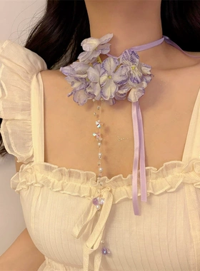 紫色铃兰花朵流苏项链新娘配饰氛围感拍照