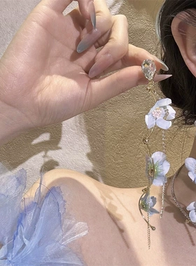 小众设计感蓝色花朵项圈水晶拼接度假风简约流苏项链choker