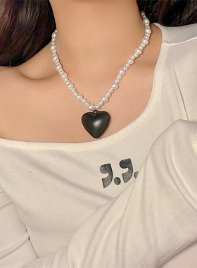 若洋串珠珍珠链女性复古桃心项链