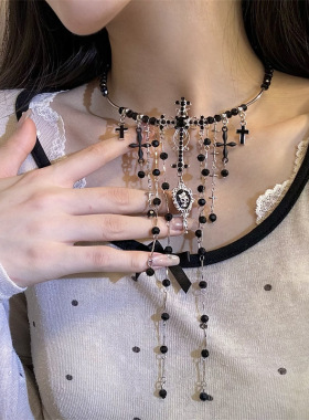 合金锁骨链女性水晶流苏花朵项链