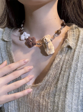 合金锁骨链女性咖色布偶小熊项链