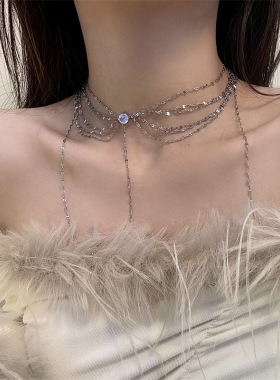 锆石合金水波链女性流苏长款项链
