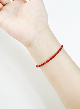 极细红绳天然红玛瑙手链2mm小圆珠本命年手串玉髓红色宝石水晶