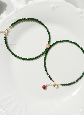 新品绿砂石手链女极细14k包金