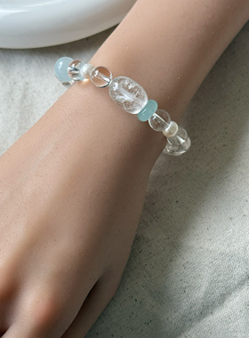 天然白水晶多宝小点位手链搭配紫水晶海蓝宝礼物手串手环