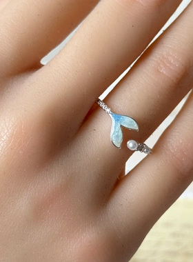 蓝色系列铜镀金滴釉戒指鱼尾蝴蝶月亮开口可调节精致指环