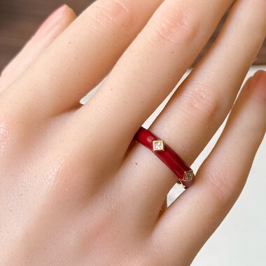 复古红色系宫廷风滴油豹纹锆石戒指 铜镀金开口可调节戒圈指环